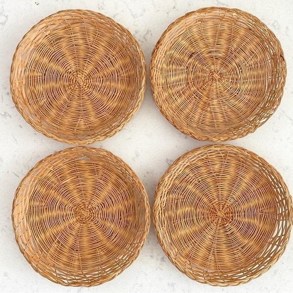 4 x 10” Boho Flat Wicker Baskets - Picture 1 of 7